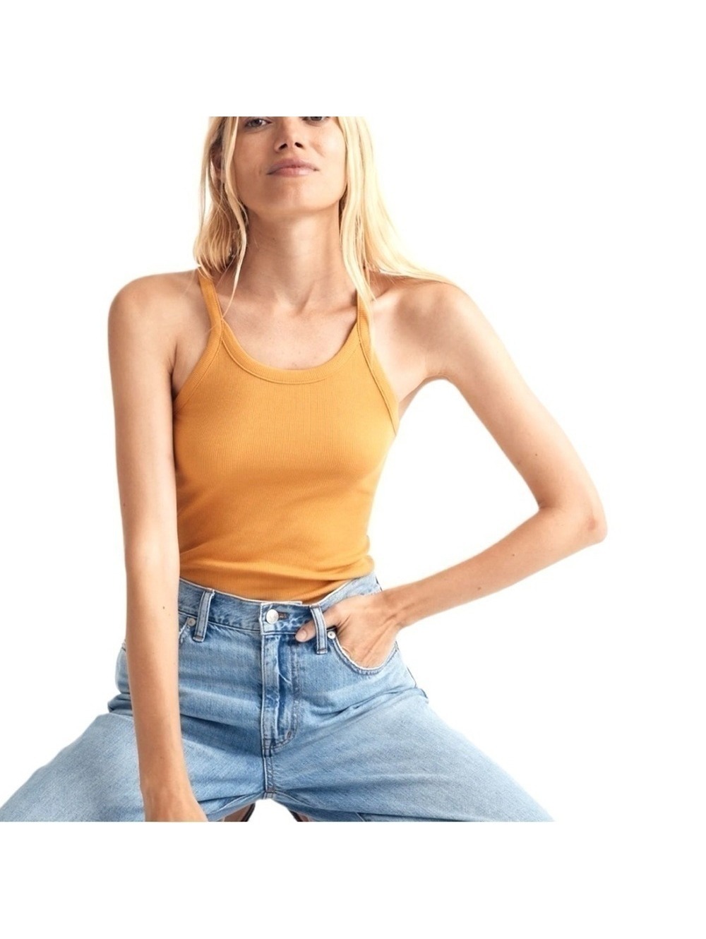 Madewell Ribbed Racerback Tank Top Ochre Yellow Basic Essential Women's Size XXS